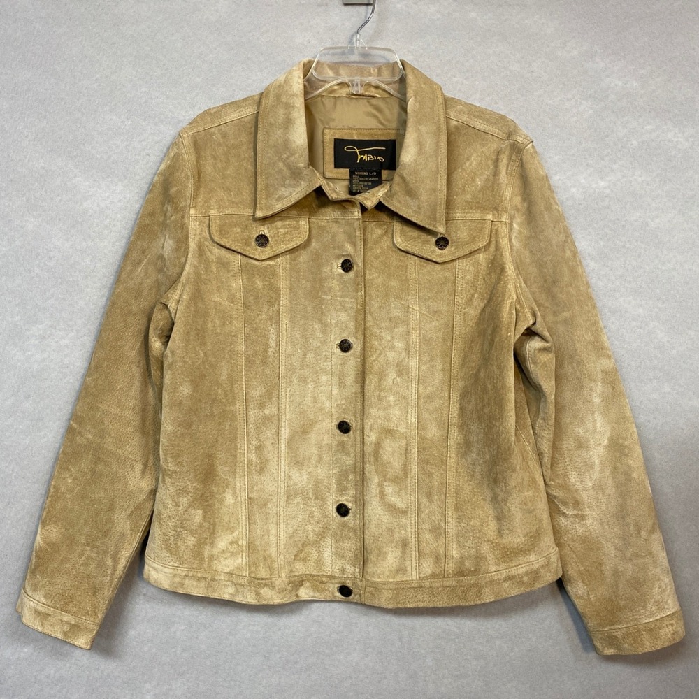 Fabio Women Large Suede Leather Jacket Tan Vintage 90s Country Rodeo Biker